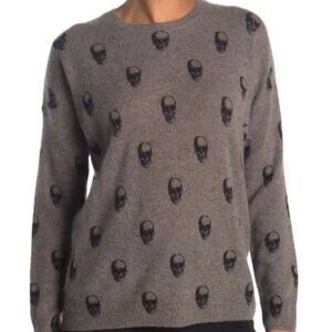 NWT 360 Cashmere Grey Cara Jack Skull Printed Sweater Size XS [jb]